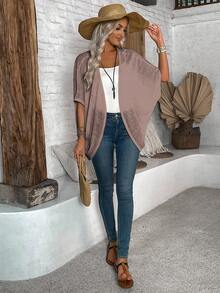 EMERY ROSE 女士休闲纯色轻薄拉链外套，适合秋夏季节穿着，棕色秋季开衫，休闲款 - 摩卡棕 - 查看 6