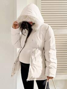 SHEIN Casual Outdoor Warm Zip-Up Hooded Maternity Winter Coats  Women's Winter Jacket