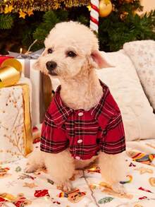 PETSIN 1pc Christmas Red Plaid Pet Shirt - Multicolor - View 11