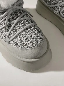 Solecia 灰色厚底针织保暖内衬雪地靴，新款时尚保暖女式雪地靴，厚底雪地靴，保暖户外靴 - 灰色 - 查看 5