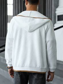 Manfinity CasualCool Men's Textured Fabric Long Sleeve Zip Front Casual Hoodie, Autumn