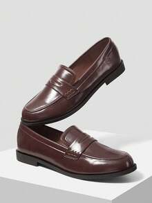 MOTF PREMIUM WOMEN'S CLASSIC SIMPLE PU LEATHER LOAFERS, COMFORTABLE RETRO BRITISH STYLE FLAT SHOES FOR AUTUMN/WINTER - Coffee Brown - View 8