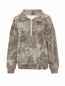 Lalippa Áo sweatshirt nữ dáng rộng, cổ đứng, khóa kéo nửa thân, in họa tiết toàn thân, kiểu dáng thường ngày, thích hợp mặc nhà. - Nhiều màu - Xem 4