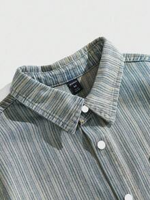 ROMWE MEN Men's Summer Short Sleeve Single-Breasted Pocket Casual Denim Shirt - Blue - View 3