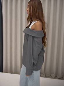 MUSERA Áo sơ mi dáng rộng, nhiều lớp, hở vai, cài cúc, dễ thương, sang trọng, gợi cảm, phong cách đường phố, mùa thu, đi chơi đêm, dự tiệc, thanh lịch, kỳ nghỉ, mùa xuân, hè. - Xám - Xem 4