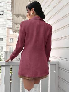 EURMUSE Women's Fashionable Commuter Solid Color Double-Breasted Blazer - Burgundy - View 2