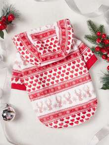 PETSIN 1 pieza Sudadera con capucha de franela con estampado de Papá Noel, copos de nieve y renos, Navidad - Multicolor - Ver 2