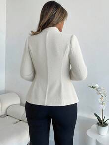 Xyvia 女式粗花呢立领收腰小蘑菇扣设计常规版型简约商务休闲优雅通勤风格西装外套，专业办公室穿着，秋冬 - 白色 - 查看 2
