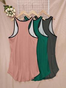 Plus Size Summer Casual Contrast Trim Sleeveless Nightgown Women Tank Tops Sleeveless Shirts For Women Women Tank Top Women Tops Tank Tops For Women - Multicolor - View 2