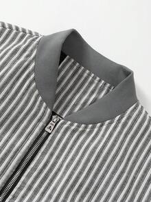 Manfinity Homme Áo khoác bomber tay dài sọc dọc, khóa kéo, thường ngày cho nam mùa thu - Xám - Xem 5
