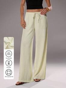 TRNVIE 1pc Women's Apricot Casual Pants, Textured Fabric With Stretch, Drawstring Elastic Waist, Suitable For Commuting, Campus, Daily Wear - Apricot - View 4