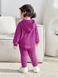 Infant Casual Hooded Sweatshirt & Pants Set Fall Winter - Purple - View 2