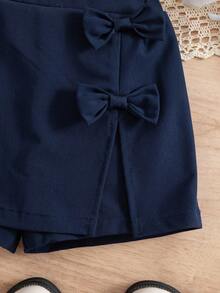SHEIN 男婴可爱休闲百搭海军蓝蝴蝶结松紧腰短裤 - 藏蓝色 - 查看 4