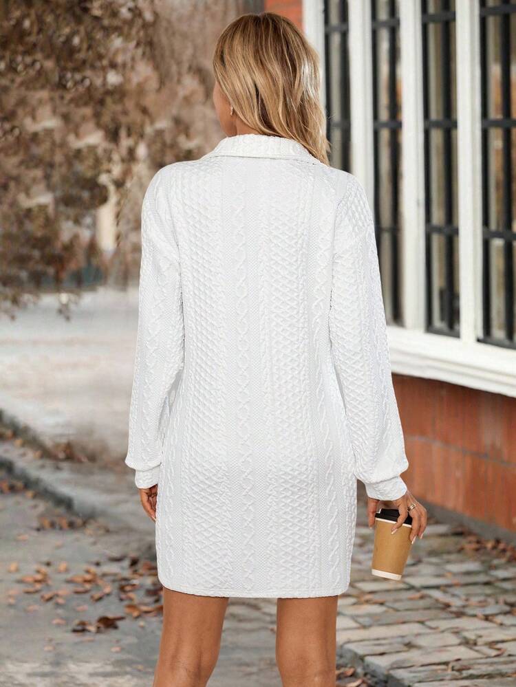 Minimalist Solid Color Loose Fit Outdoor Casual Long Sleeve Sweatshirt For Women Fall Autumn White Textured Casual Going Out Sweatshirt Dress
