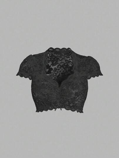 Fairmaia เสื้อท่อนบนแขนสั้นผ้าลูกไม้สีดำสำหรับผู้หญิงสไตล์ดั้งเดิมของเยอรมัน