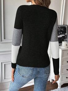 EMERY ROSE Women's Casual Crew Neck Long Sleeve Sweater, Suitable For Business Commute - Multicolor - View 2