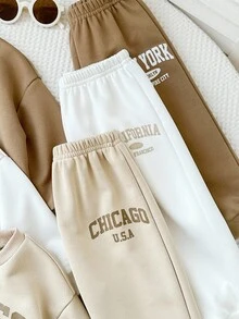 SHEIN 6件套女婴可爱字母印花长袖卫衣和松紧腰长裤，秋冬 - 彩色 - 查看 3