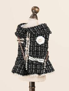 PETSIN 1pc Pet Socialite Style Black Dress Dress With Small Backpack, Autumn And Winter Thick Warm Princess Style Dress, Suitable For Cats And Dogs To Wear Clothes - Black - View 9