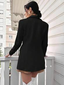 EURMUSE Women's Solid Color Double-Breasted Blazer Jacket, Suitable For Work - Black - View 2