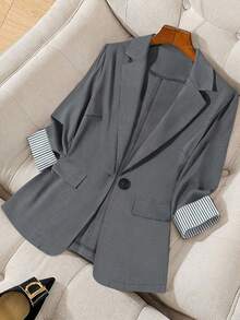 SHEIN PETITE CURVE 大码女式条纹拼布商务套装