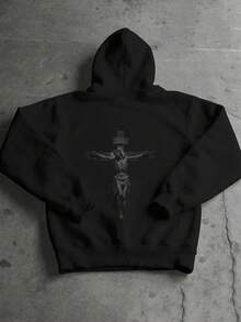 Manfinity Dauomo Chaqueta casual personalizada con estampado para hombres, sudadera holgada con patrón artístico, adecuada para uso diario, otoño - Negro - Ver 2