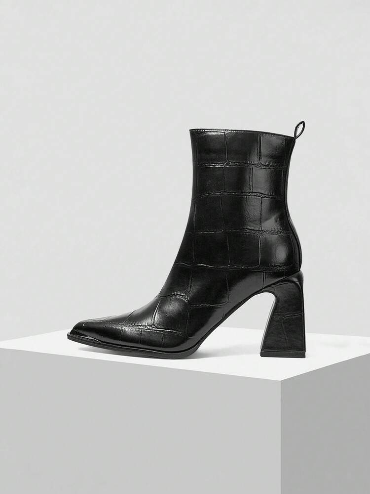 BOTAS DE TORNOZELO DE SALTO ALTO DA MODA EM COURO PU DE BICO FINO PARA MULHERES