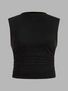 Auralis Bộ 3 áo tank top mùa hè cơ bản màu trơn, dáng ôm, cỡ lớn, cổ đứng nhỏ và có chi tiết xếp ly. - Nhiều màu - Xem 4