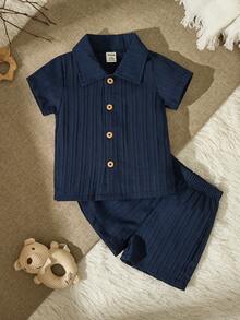 SHEIN Baby Boy Button Front Shirt & Shorts Without Tee