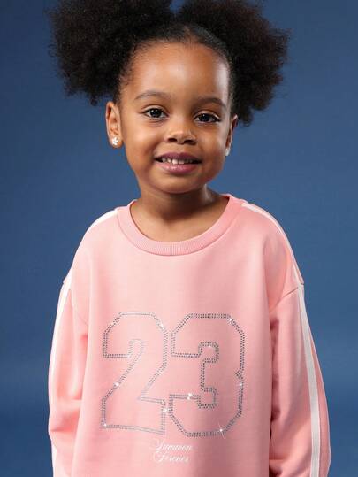 SUMWON Toddler Girls Oversized Crewneck Sweatshirt Dress With Number Print And Script Text Fall Winter