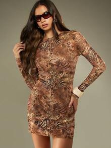 MISSGUIDED Trendsetter Rhinestone Embellished Mini Dress Long Sleeve Bodycon Party Club Night Holiday Evening Fitted Sparkle Crystal Special Occasion - Multicolor - View 1