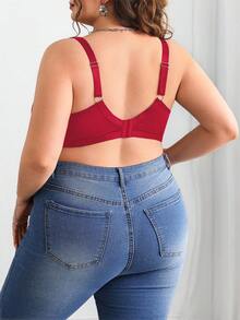 SHEIN CURVE+ 大码纯色网眼插入式无钢圈弧形文胸夏季/乡村/海滩度假装/沙滩装/沙滩装 - 酒紅色 - 查看 2