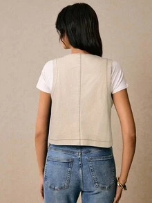 Poéselle 女士花卉刺绣牛仔背心，波西米亚风开襟牛仔背心夏季上衣 Y2k 乡村音乐会可爱夏季上衣节日 - 卡其色 - 查看 2