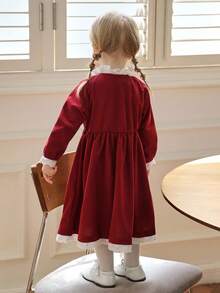 Souflis Souflis Elegant French Style Burgundy Color Baby Girl Dress With Small Stand Collar Red Dress Toddler Girl Baby Red Dress Baby Dress Burgundy Fall Winter