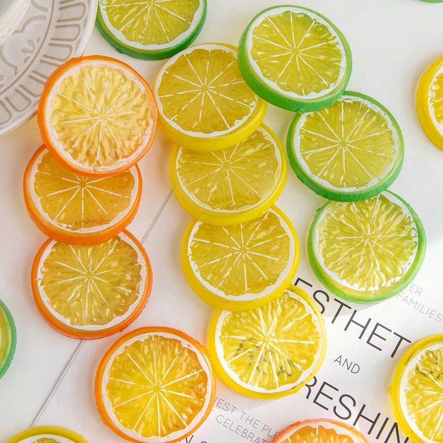 5/10/20 Stück künstliche Plastik Zitronenscheiben für Frühlingshochzeit, Muttertag, Valentinstag Vase für Zuhause, Esszimmer, Schlafzimmer Dekorationen, Fest, Geburtstags Party Accessoires, Outdoor Garten Dekorationen, Künstliche Pflanzen - Farbmischung - Übersicht 1