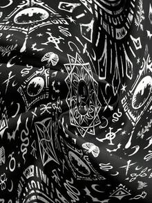 ROMWE Goth 加大码女式哥特式恐怖眼十字魔法星座女巫森林蛇头骨太阳月亮星星黑色万圣节宽松阔腿裤 - 黑色 - 查看 3