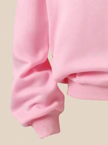 SHEIN Explorewe Girls Sweatshirt Set,Cute Pink Long Sleeve Fleece Hoodie With White Bow Print,Paired With Pleated Skirt,Back-To-School Autumn School Outfit,Winter - Pink - View 7