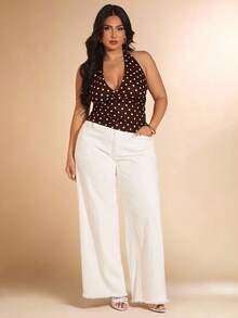 SHEIN BAE Casual Summer Black Polka Dot Printed Halter Neck Top, Suitable For Breakfast, Outings, Dates, Commuting, Cruise Outfits, Ibiza Outfits