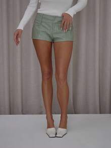 MUSERA 仿皮腰带细节超短迷你短裤，优雅可爱性感，适合街头夜生活、派对、休闲夏季度假节日等场合。 - 綠色 - 查看 2