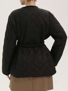 Chiquease Áo khoác đệm nhung kẻ chần bông hình thoi cỡ lớn cho nữ cỡ lớn - màu đen - Xem 2