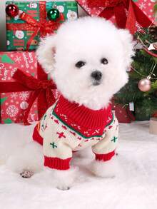 PETSIN 1pc Cat Dog Universal Pet Clothes Christmas Tree Pattern Raglan Sleeves Christmas Sweater - suit color - View 6