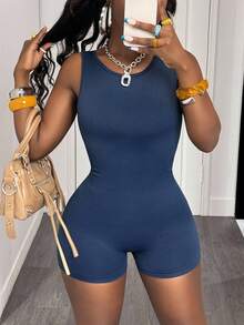 Slaydiva 女士運動連身衣，性感露背健身連身衣 - 藏蓝色 - 查看 6