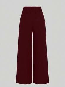 EMERY ROSE Plus Size Pleated Detail Versatile Office Pants - Burgundy - View 2
