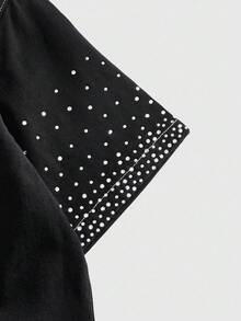 ROMWE MEN Goth Herren Streetwear Mode Hemd mit Buchstaben-Muster und Strass-Verzierung, Kurzarm Denim-Optik - Schwarz - Übersicht 4