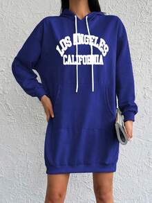 Cottnline Cotton Letter Graphic Pocket Drop Shoulder Drawstring Hoodie Dress Summer Hoodie Dress Oversized Sweatshirt Oversized Hoodie Hoodies Dress