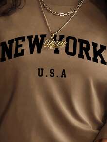 INAWLY 女士休闲印花字母圆领长袖 T 恤，秋季图案 T 恤女士春季上衣 - 棕色 - 查看 7