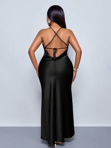 SOLERSUN Quần áo nữ cỡ lớn Cổ treo, Dây đeo, Cổ áo xòe, Cổ áo có túi, Cạp thấp, Hở lưng chéo, Đuôi cá, Váy dài màu xanh lá cây Matcha, Váy dự tiệc gợi cảm và thanh lịch, Váy dạ hội chị em, Váy dài bằng vải satin cho nữ Trang phục mùa xuân cho phụ nữ Váy dự tiệc cưới cho phụ nữ Trang phục hòa nhạc cho phụ nữ - màu đen - Xem 2