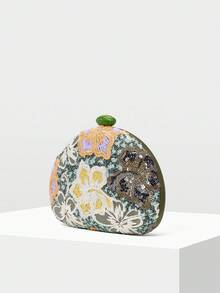 MOTF PREMIUM 花卉贴片锁扣手拿包 - 墨綠色 - 查看 3