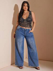 SHEIN BAE 大码性感动物纹网纱透视背心，适合秋季、校园、Y2K、乡村、复古、节日、婚礼宾客、夏季、正式场合、生日等各种场合，也是夏季上衣的理想之选。 - 咖啡棕 - 查看 3