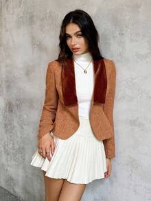 SHEIN Unity Women's Retro Corduroy Collar Jacket, Autumn/Winter - Khaki - View 1