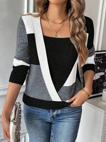 EMERY ROSE Women's Casual Crew Neck Long Sleeve Sweater, Suitable For Business Commute - Multicolor - View 3